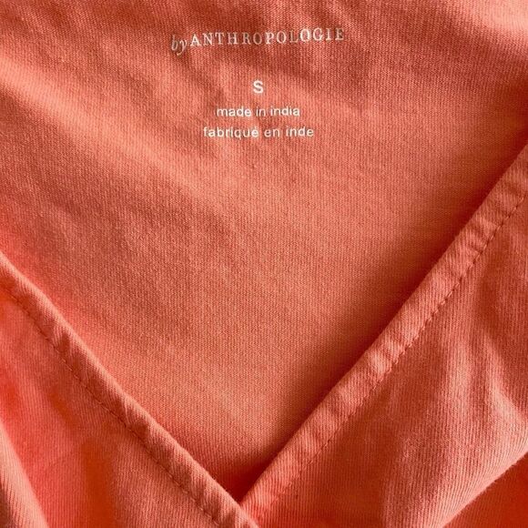 Anthropologie Coral Pink Puff Sleeve V-Neck Faux Wrap Crop Top NWT Size Small - Picture 4 of 6